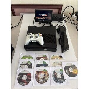 Xbox 360 S Slim 1439 Bundle 2 Controllers Kinect 10 Games Tested Working Console